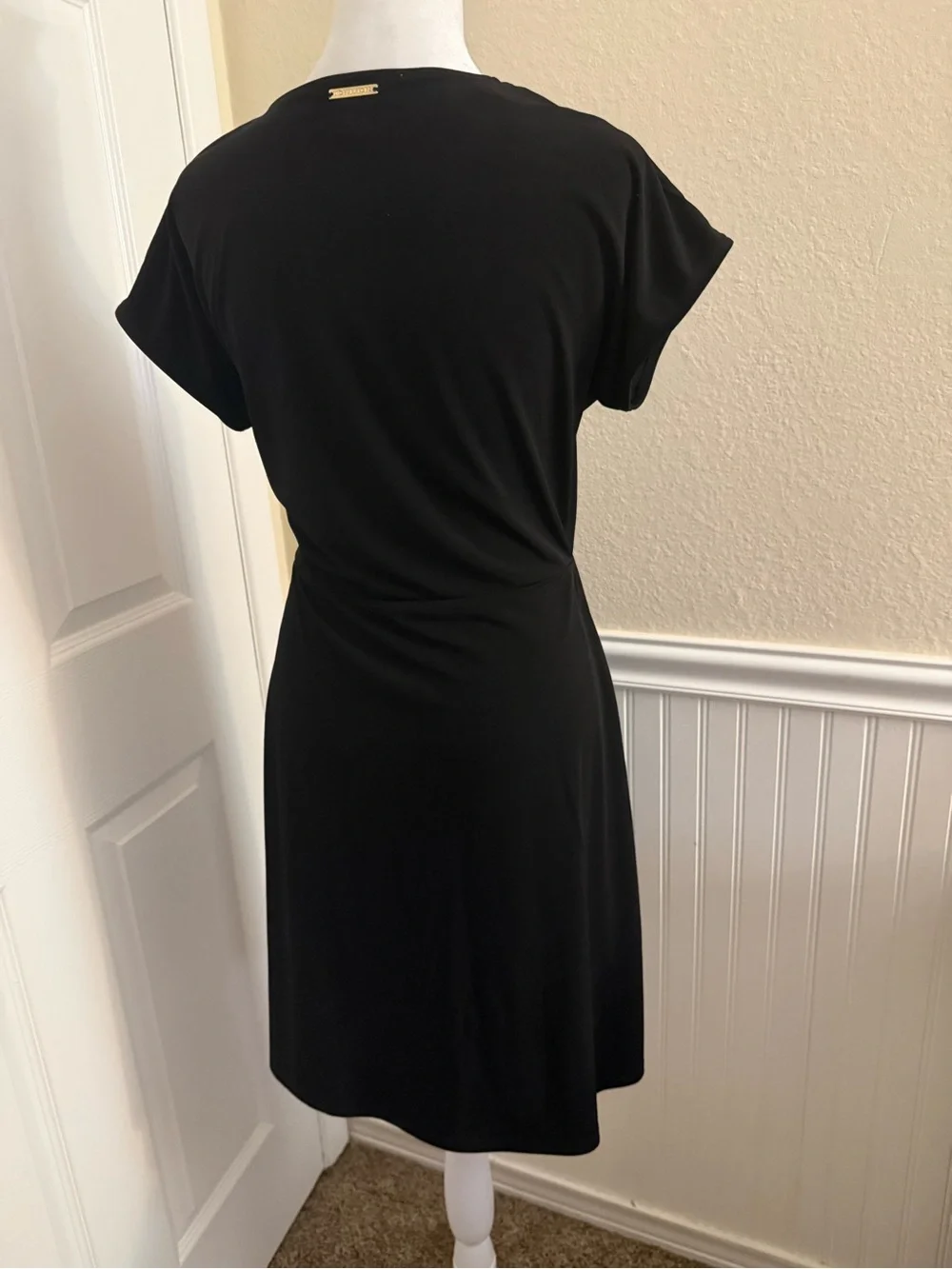 Michael Kors Black Wrap Midi Dress with Ring Detail